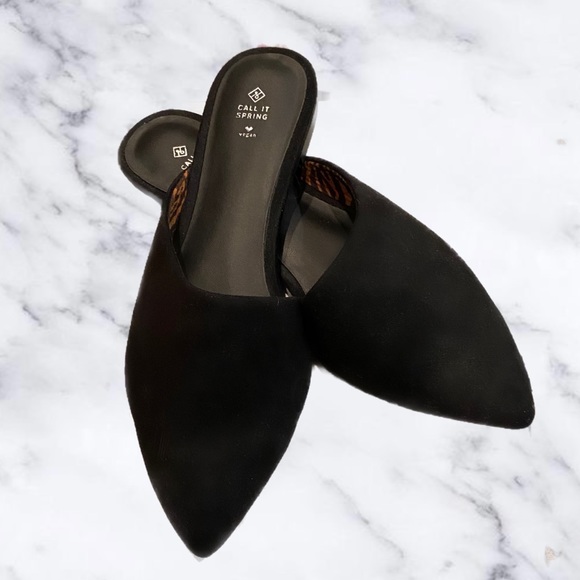 Call It Spring Shoes - NWT Call It Spring Black Suede Slide On Flats Sz 8